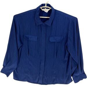 Susan Hutton Womens Top Blouse Plus 20W Blue Classic Minimalist Neutral Office